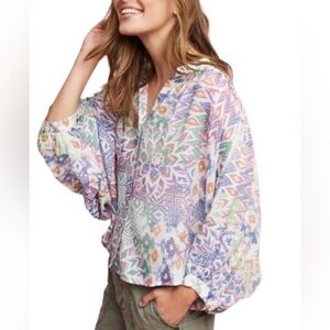 Anthropologie Maeve Brynna Blouse S Tribal Ikat Boho Dolman Sleeve Button Down